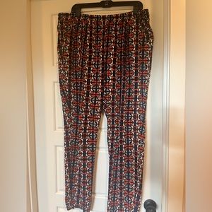 Crazy pattern, satiny, elastic waist pants. Size XL brand Merona.